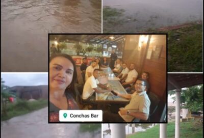 Enquanto o povo de Presidente Médici sofre com as enchentes e trafegabilidades, o Prefeito Dr. Caçula e aliados curte no Conchas Bar na capital