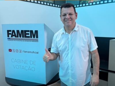 Prefeito de Mirinzal, Deyvison do Posto parabeniza Roberto Costa durante votação na FAMEM
