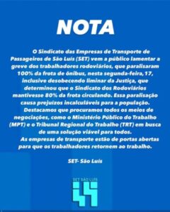 SET crititica descumprimento de liminar em greve total dos rodoviários