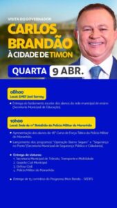 Governador Brandão movimenta Timon amanhã com agenda de benefícios para a cidade