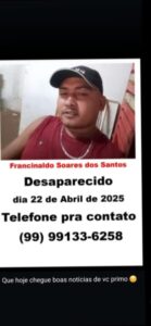 Mistério e angústia: família procura Francinaldo, desaparecido há dias em Peritoró