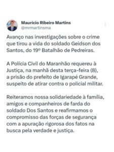 Secretário de Segurança avisa que foi pedida prisão de prefeito do Maranhão que matou policial