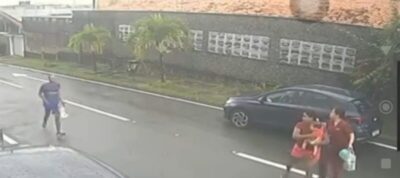 Câmeras flagram homem assaltando família, em São Luís