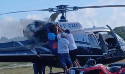 Turbina se helicóptero pega fogo na cidade de Santo Amaro