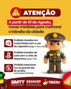 Prefeitura de Pinheiro anuncia novas medidas de trânsito a partir de 1º de Agosto