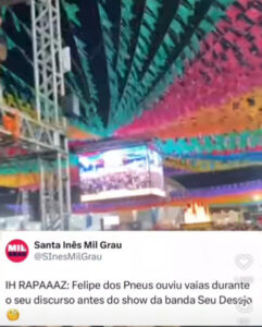 VÍDEO: Prefeito Felipe dos Pneus é vaiado durante discurso no São João de Santa Inês