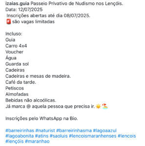 Lençóis Maranhenses será palco de passeio de nudismo