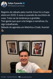 Imagem do dia: Felipe Camarão mostra que tem posição politica, mantém gratidão e manda recado: “tem gente que quer criar brigas”