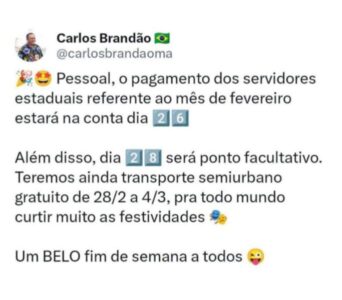 Brandão anuncia pagamento antecipado, ponto facultativo e transporte gratuito no Carnaval