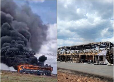 Ônibus da empresa Solitur pega fogo próximo a Brejo