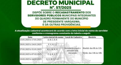 Prefeita Fabiana Mendes convoca servidores para recadastramento em Presidente Vargas