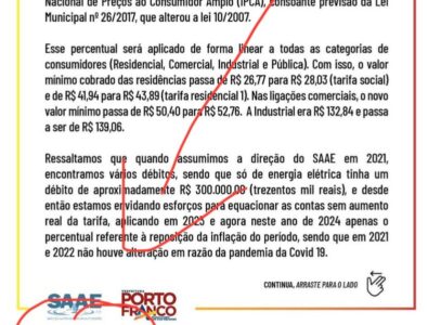 Prefeitura de Porto Franco bloqueia e apaga comentários no instagram após nota do SAAE