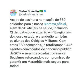 Governador nomeia 369 novos soldados para reforçar segurança no Maranhão