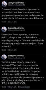 “Inadmissível!”, diz Jamys Gualhardo após possibilidade de aumento de IPTU em Ribamar