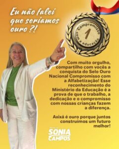 Prefeita Sônia Campos, emite nota de agradecimento pela conquista do Selo Ouro Nacional