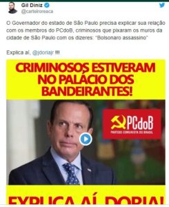 Assassinos de reputação? Deputados de São Paulo denunciam Doria e afirmam que membros do PCdoB estão envolvidos em crimes contra a honra do presidente…