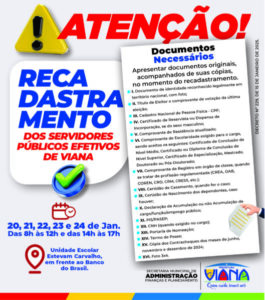 Prefeitura de Viana inicia recadastramento de servidores municipais efetivos, nesta segunda (20)