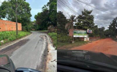 Asfalto recém-aplicado que custou R$18 milhões se desfaz em rua do bairro Quinta, em São José de Ribamar