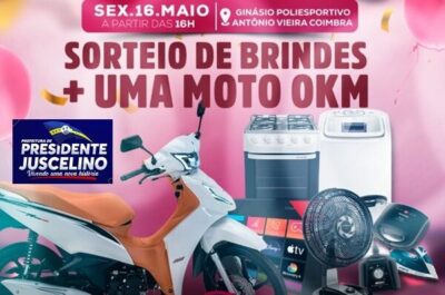 Festa das Mães de Presidente Juscelino acontece nesta sexta-feira, dia 16, com sorteios e uma Moto 0km como prêmio especial!