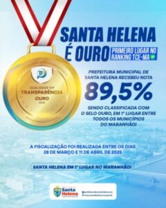 Prefeitura de Santa Helena recebe do TCE-MA nota máxima em transparência e conquista selo Ouro na gestão de gastos públicos