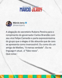 Fake news, diz Jerry após Rubão citar impasse por vice em entrevista