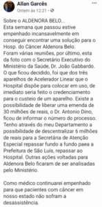 Vitória para a saúde do povo maranhense: Allan Garcês confirma socorro do governo federal com verba milionária ao Hospital Aldenora Bello…