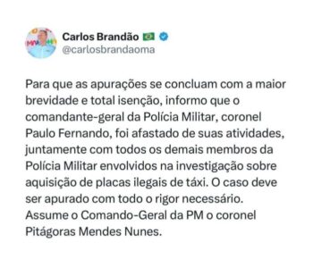 Brandão anuncia afastamento de comandante da PM e todos os envolvidos no caso das placas de táxi