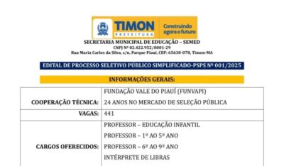 Blog Do Ribinha: Publicado edital que estabelece normas para teste seletivo de professores, cuidadores e interpretes de libras da Semed Timon
