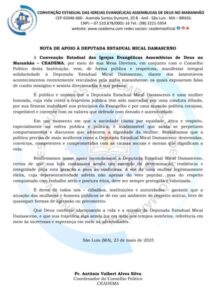 CEADEMA emite nota de apoio à deputada Mical Damasceno e repudia ataques misóginos