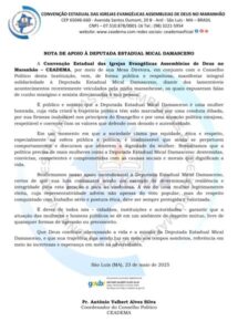 CEADEMA emite nota de apoio à deputada Mical Damasceno e repudia ataques misóginos