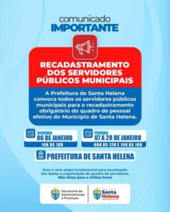 Prefeitura de Santa Helena convoca servidores efetivos para o recadastramento obrigatório