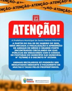 Santa Helena – Fiscalização de animais soltos em vias públicas começa na próxima quinta-feira (9)