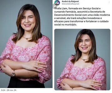Pinheiro-MA: André da RalpNet anuncia Thalia Liam, como Secretária de Desenvolvimento Social