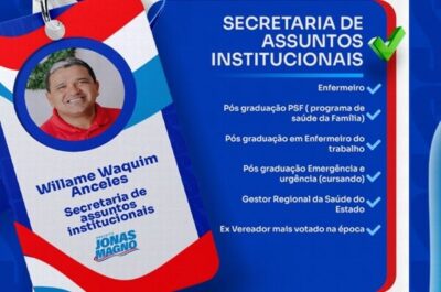 Prefeito eleito de Rosário, Jonas Magno, anuncia Willame Anceles na secretaria de assuntos institucionais