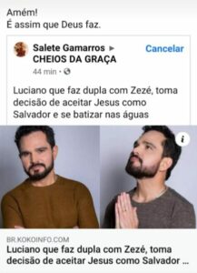 Após morte do pai, Luciano que faz dupla com Zezé de Camargo, decide aceitar Jesus e ser batizado….
