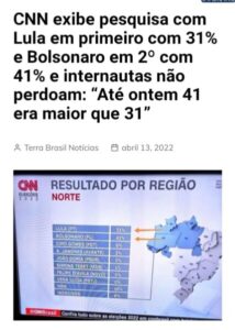 O dia que o “sistema” conseguiu dar “vantagem” a Lula com 31% deixando Bolsonaro atrás com 41%…