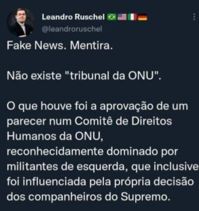 Alô, STF: fakenews de petistas usando a ONU vai ficar impune?