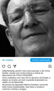 Roberto Rocha lamenta morte de militante do PDT de Balsas….