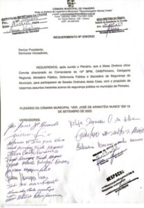 SESSÃO ORDINÁRIA: Vereadores vão tratar assuntos inerentes acerca da Segurança Pública Municipal em Pinheiro