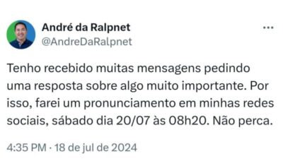 André da Ralp Net vai falar neste sábado(20), sobre o processo contra o projeto Sementes do Amanhã