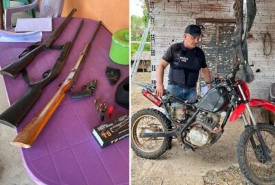 Polícia apreende armas e moto adulterada em fazenda da cidade de Cajapió