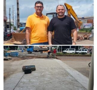 Vereador Laelson Amaro e secretário Estevinho vistoria obras de faixas elevadas em Lima Campos