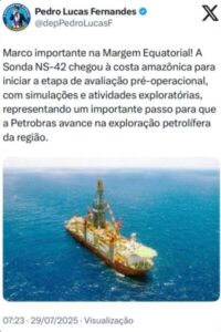 Pedro Lucas repercute chegada de sonda para avaliação da Margem Equatorial