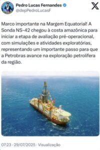 Pedro Lucas repercute chegada de sonda para avaliação da Margem Equatorial
