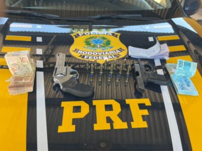PRF apreende armas, munições e R$ 8 mil em caminhonete na BR-010, em Imperatriz