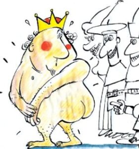 Na antiga província o rei-trógrado comemora e dança com os bobos da corte…