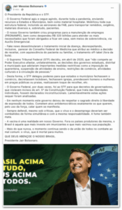 Covid-19: Carta de Bolsonaro à nação intromissão do STF…