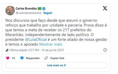 Brandão responde a Camarão sobre aliança com Lula…