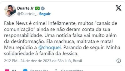 Choquei: Deputado maranhense emite nota ao deixar de seguir perfil petista envolvido em perseguição…