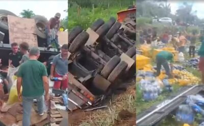 Caminhão carregado de bebida é saqueado após tombar na BR-316, no MA; ato é considerado crime